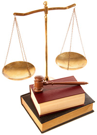 Scales of justice and law books